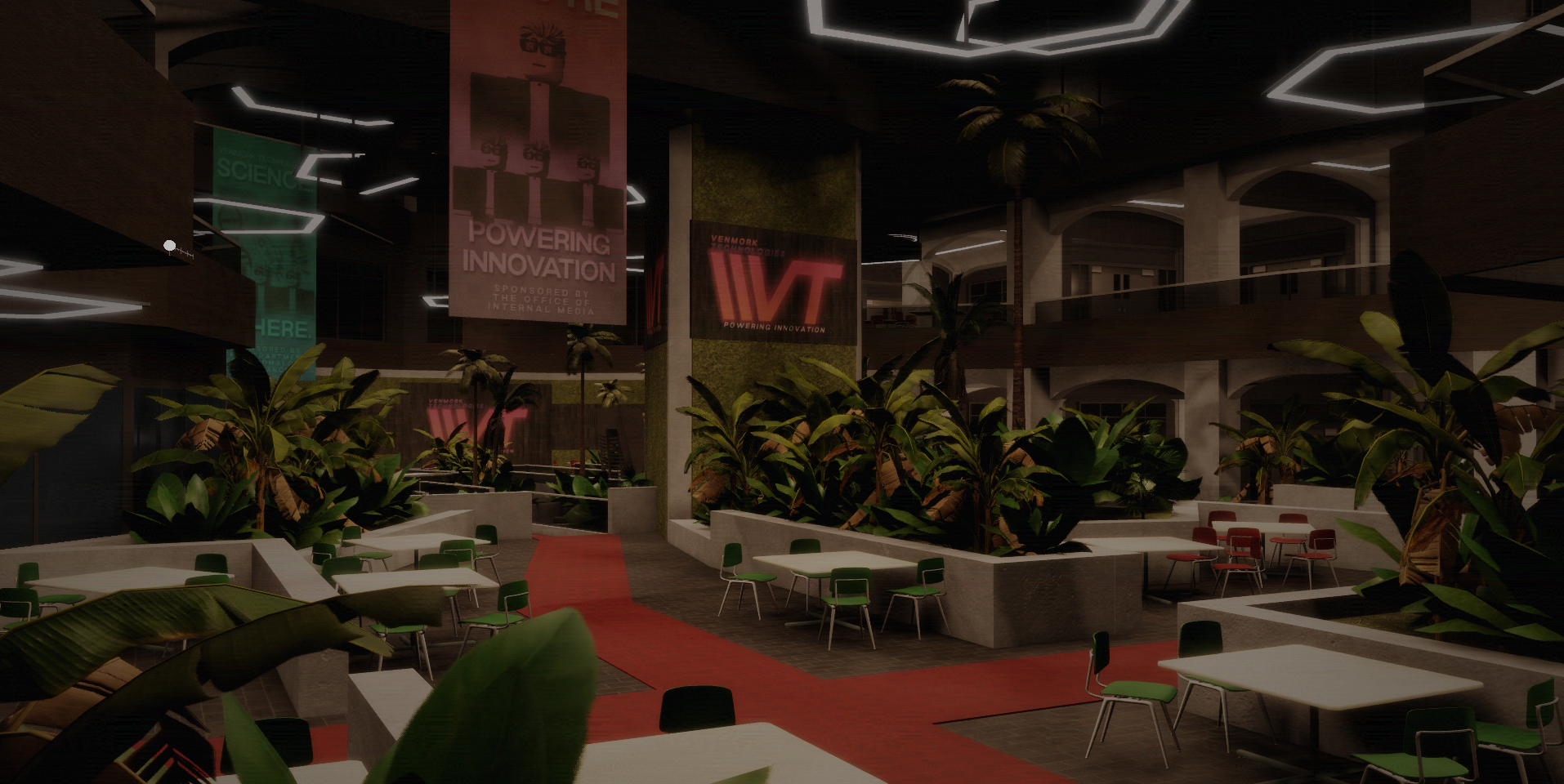 The Venmork Technologies atrium in game
